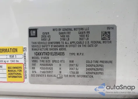 2014 GMC Acadia Denali from USA, damaged, VIN 1GKKVTKD1EJ354935